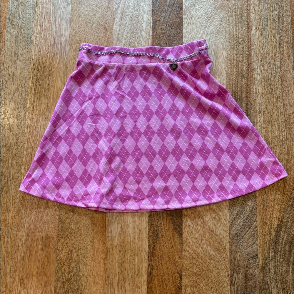 Madden NYC Pink Argyle Skirt w/ Heart Chain Detail Size S
